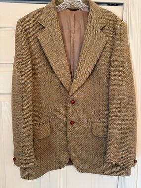 Dunn & Co Harris Tweed Men's Sport Coat 44" Chest Heavy Wool Brown Vintage 104R